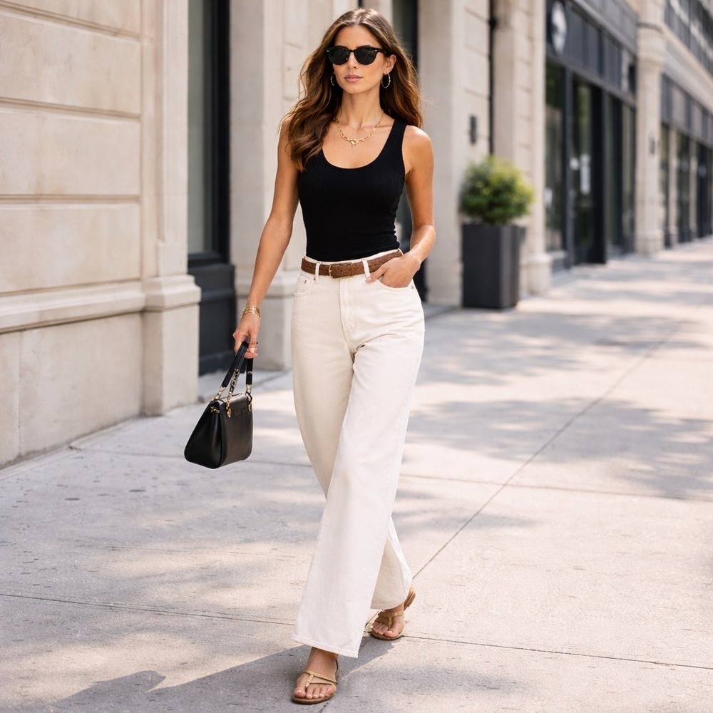 Lauren Ralph Lauren White Denim High Rise Wide Leg Cropped‎ Jeans Size 12